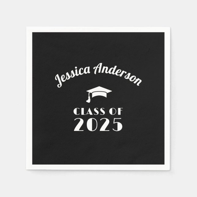 Personalized Black and White Graduation  Napkins (Front)