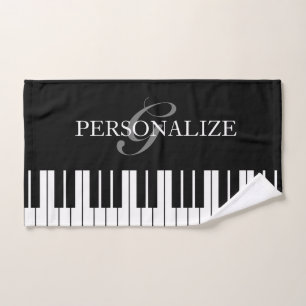 Personalized black and white grand piano keys hand towel 