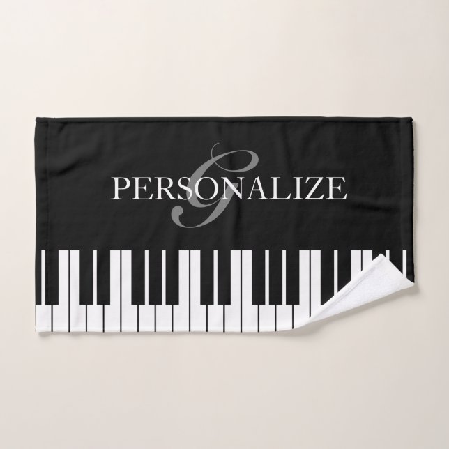 Personalized black and white grand piano keys hand towel  (Hand Towel)