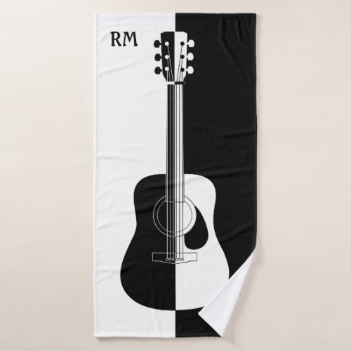 Personalized Black and white guitar art Bath Towel Set