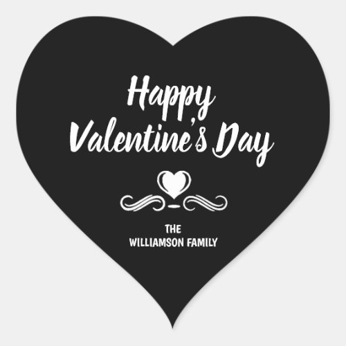 Personalized Black and White Happy Valentines Day Heart Sticker