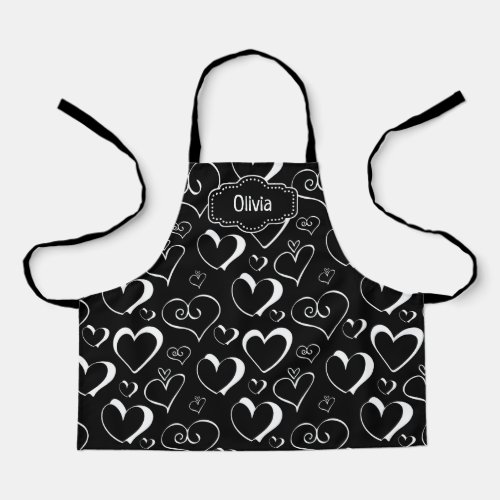 Personalized Black and White Hearts Apron