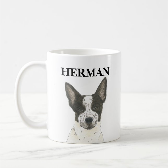 Personalized Black and White Heeler Cattledog Coffee Mug (Left)