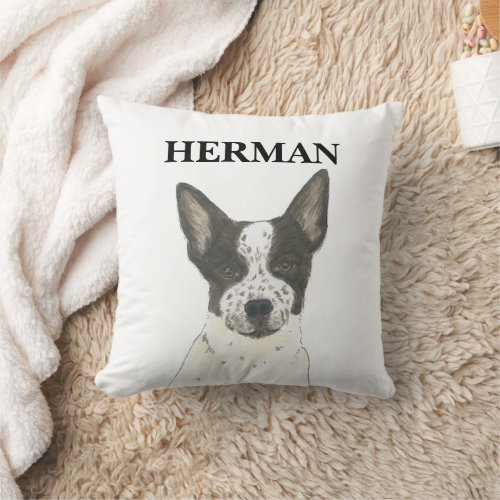 Personalized Black and White Heeler Cattledog Throw Pillow