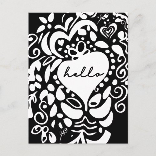 Personalized Black and white Hello Just Because Postcard