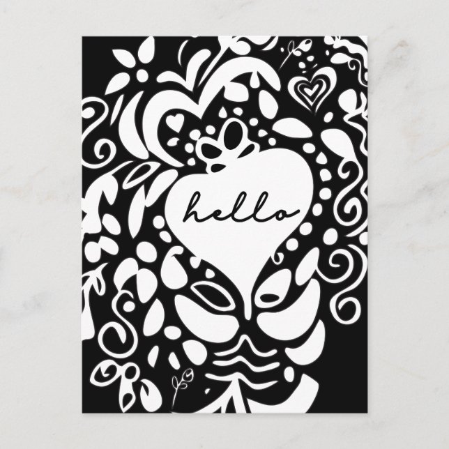 Personalized Black and white Hello Just Because Postcard (Front)