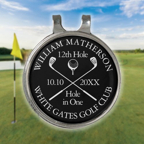 Personalized Black And White Hole in One  Golf Hat Clip