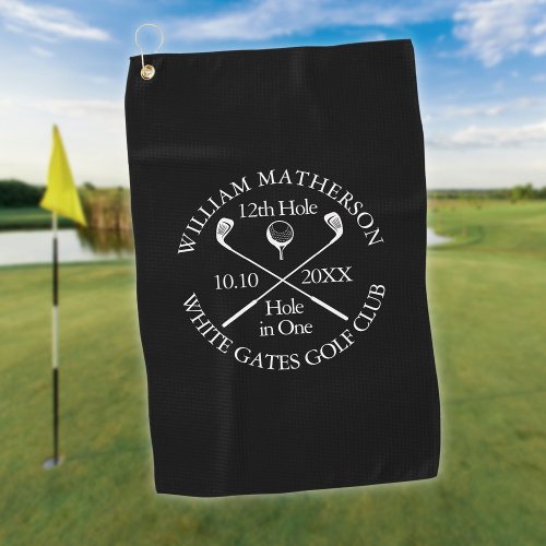 Personalized Black And White Hole in One Golf Towel