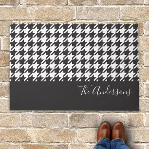 Personalized Black and White Houndstooth Doormat