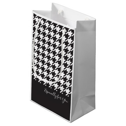 Personalized Black and White Houndstooth Small Gift Bag