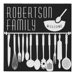 Personalized Black and White Kitchen Decor Faux Ca Faux Canvas Print