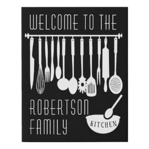 Personalized Black and White Kitchen Decor Faux Canvas Print