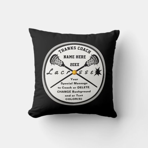 Personalized Black and White Lacrosse Coach Gifts Throw Pillow
