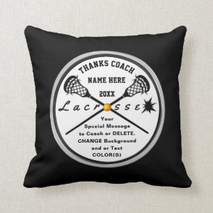 Personalized Black and White, Lacrosse Coach Gifts Throw Pillow