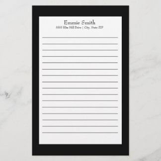Personalized Black and White Lined Stationery