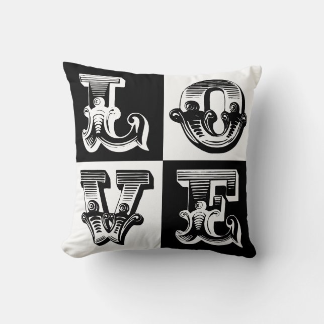 Personalized Black and White Love Throw Pillow (Front)