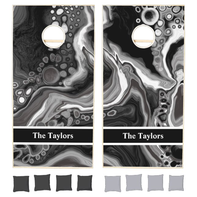 Personalized Black and White Marble Fluid Art    Cornhole Set (Set)