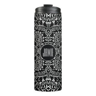 Personalized Black and White Mehndi Pattern Thermal Tumbler