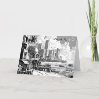 Personalized Black and White Miami FL Holiday Card