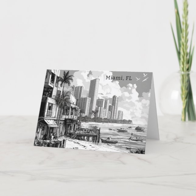 Personalized Black and White Miami FL Holiday Card (Front)