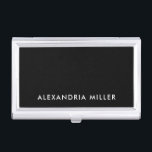 Personalized Black and White Minimalist Business Card Case<br><div class="desc">Keep your business cards organized and stylish with this personalized black and white minimalist business card case. Featuring a modern sans serif font in white on a black background, this design is perfect for any professional who wants to make a lasting impression. Customize with your own name or text to...</div>