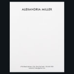 Personalized Black and White Minimalist Letterhead<br><div class="desc">Create a professional image with this personalized black and white minimalist letterhead stationery. The design features a plain white background with your name at the top in modern sans serif font, and your address, phone, and email address or customizable text in the same font on the lower thirds. This stationery...</div>