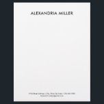 Personalized Black and White Minimalist Letterhead<br><div class="desc">Create a professional image with this personalized black and white minimalist letterhead stationery. The design features a plain white background with your name at the top in modern sans serif font, and your address, phone, and email address or customizable text in the same font on the lower thirds. This stationery...</div>