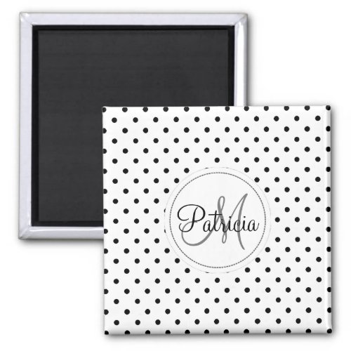 Personalized Black and White Minimalist Polka Dot Magnet