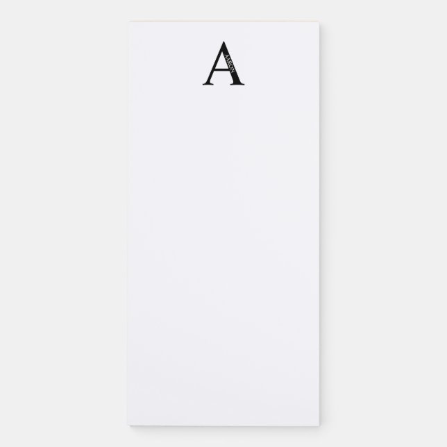 Personalized Black and White Monogram and Name Magnetic Notepad (Front)