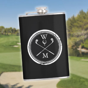 Personalized Black And White Monogram Golf Flask