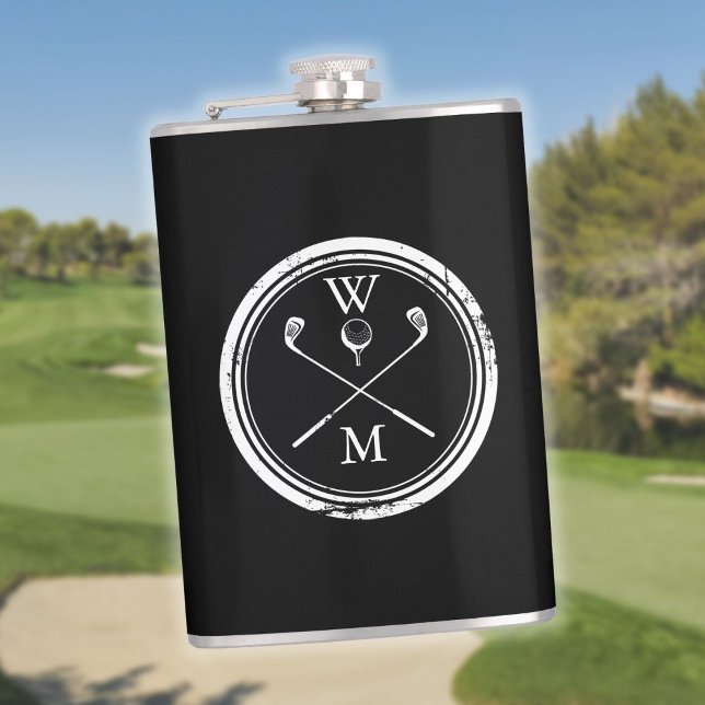 Personalized Black And White Monogram Golf Flask (Creator Uploaded)