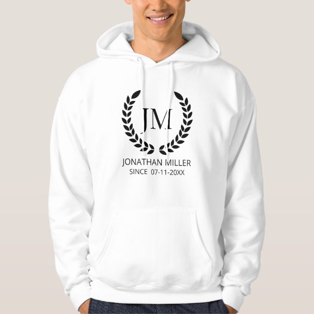 Personalized  Black And White  Monogram initials Hoodie (Front)