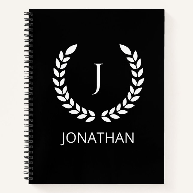 Personalized  Black And White  Monogram initials Notebook (Front)
