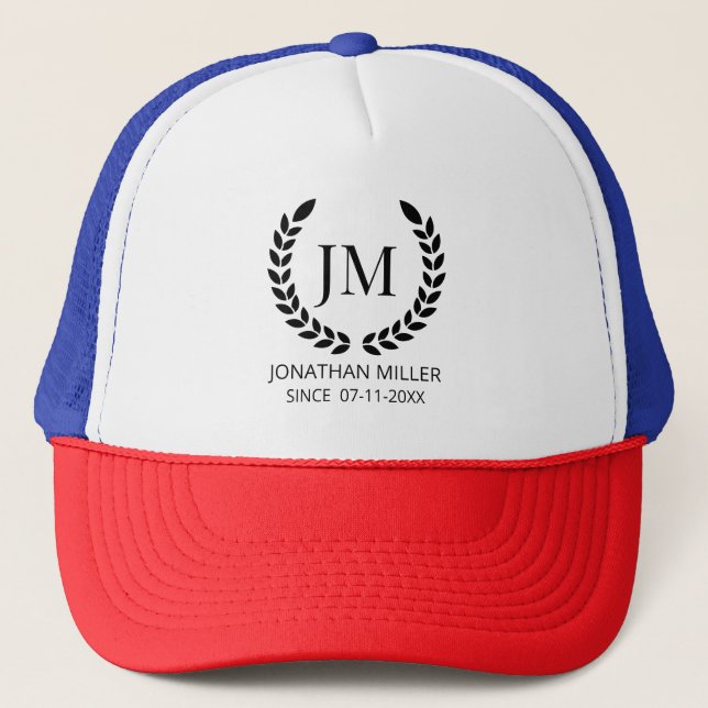 Personalized  Black And White  Monogram initials Trucker Hat (Front)