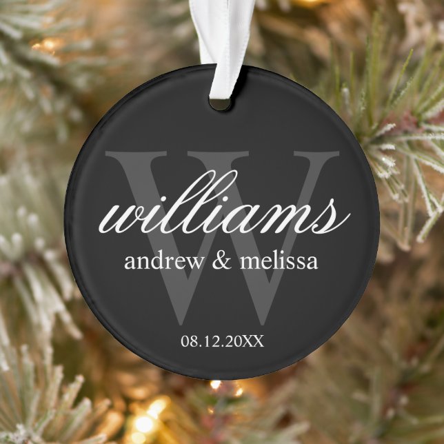 Personalized Black and White Monogram Ornament (Tree)
