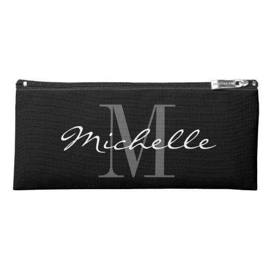 Personalized black and white monogram pencil case (Front)