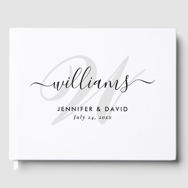 Personalized Black and White Monogram Wedding Guest Book (Front)