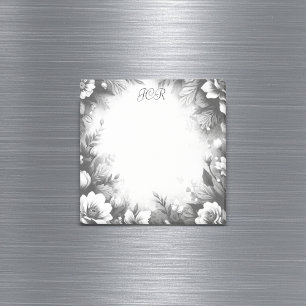 Personalized Black and White Monogrammed Floral Post-it Notes