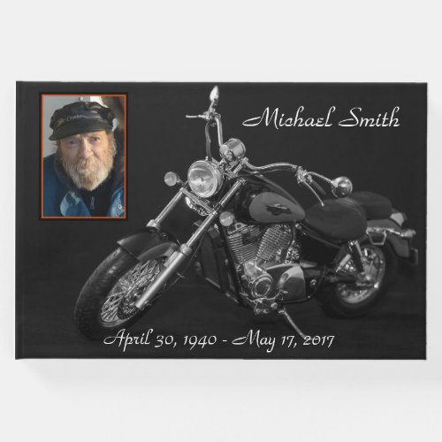 Personalized Black and White Motorcycle Memorial Guest Book