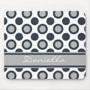 Personalized Black And White Mousepad::Polka Dots Mouse Pad
