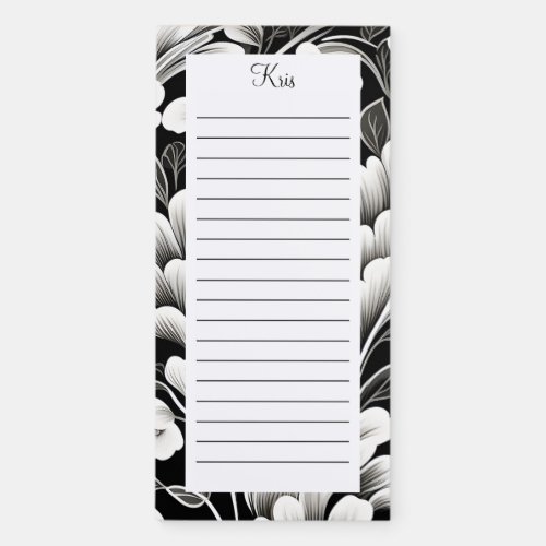 Personalized Black and White Name Lined Magnetic Notepad