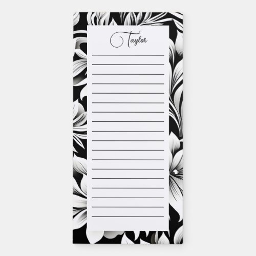 Personalized Black and White Name Lined Magnetic Notepad