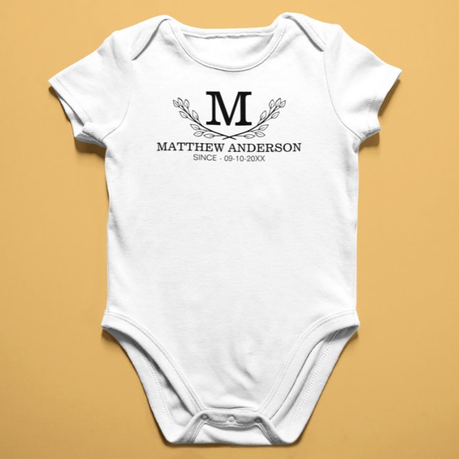 Personalized Black And White Name Monogram Age Baby Bodysuit (Creator Uploaded)