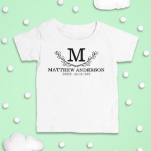 Personalized Black And White Name Monogram Age Baby T-Shirt