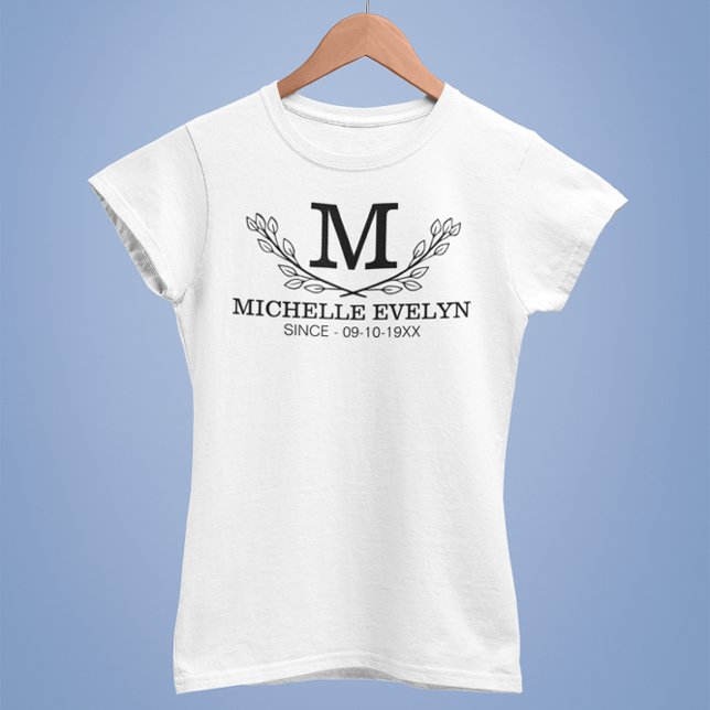 Personalized Black And White Name Monogram Age T-Shirt (Creator Uploaded)