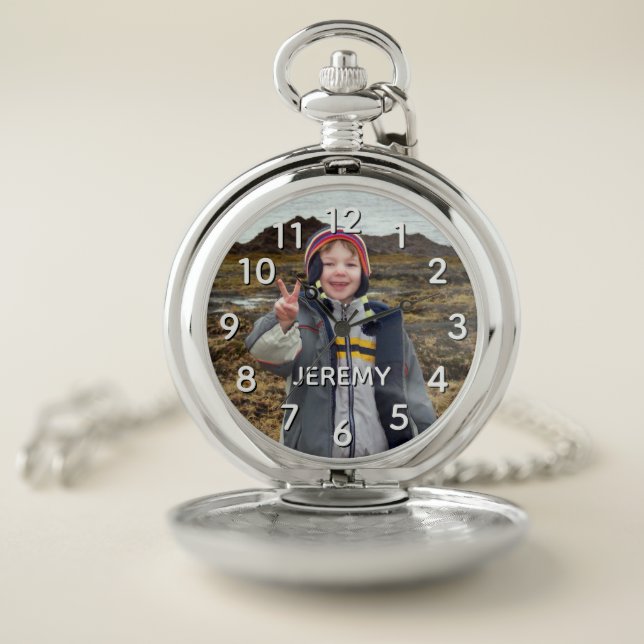 Personalized Black and White Number Photo Pocket Watch (Inside)