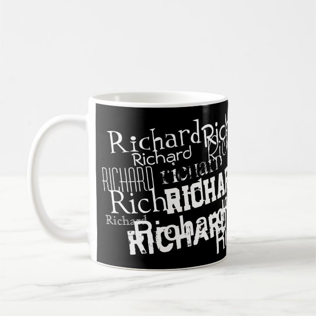 personalized black and white pattern of name coffee mug (Left)