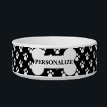 Personalized Black and White Paw Pattern  Bowl<br><div class="desc">Pet Bowl. Featuring a simple white paw pattern on a black background bowl ready for you to personalize. The black background can be changed to any color you like. ✔NOTE: ONLY CHANGE THE TEMPLATE AREAS NEEDED! 😀 If needed, you can remove the text and start fresh adding whatever text and...</div>