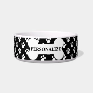 Personalized Black and White Paw Pattern Bowl