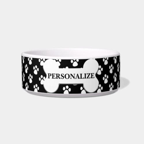 Personalized Black and White Paw Pattern  Bowl